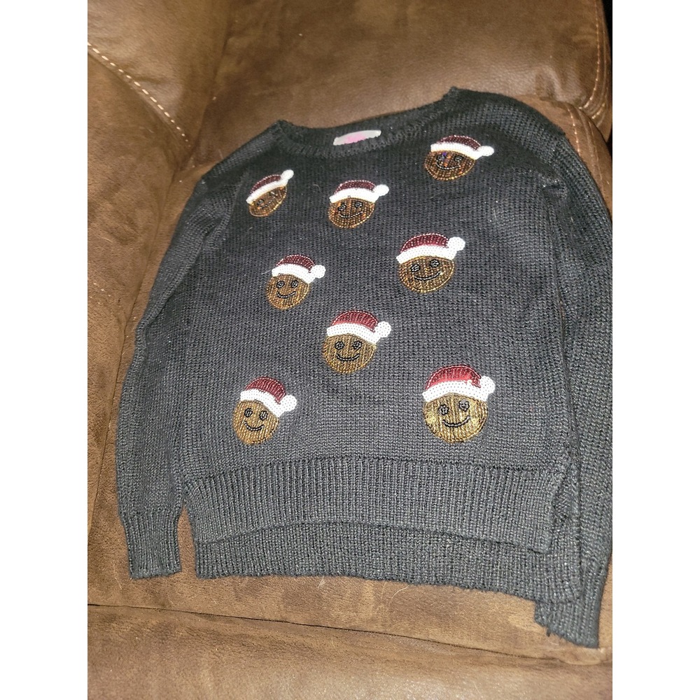 Justice Christmas‎ holiday santa emoji sweater size 8 black